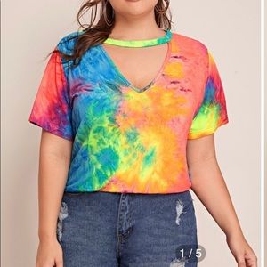 Shein tie-dye v-neck cut out top